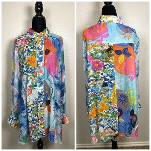 John Mark Artsy Long Sleeve Abstract Print Button Up Top Size Large